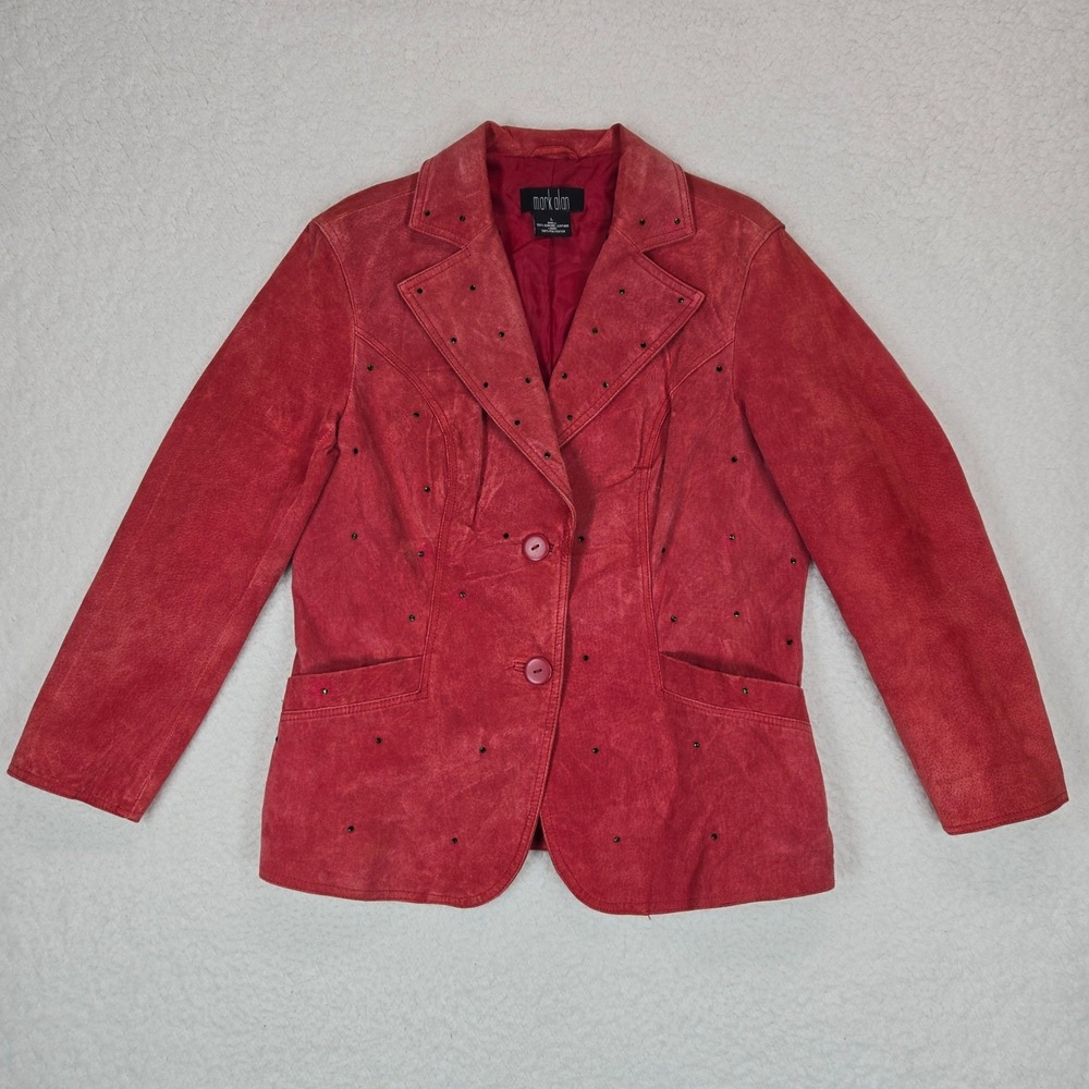 Vintage Mark Alan Red‎ Leather Gemmed Blazer Sz L Y2K Indie Sleaze Rockstar Chic